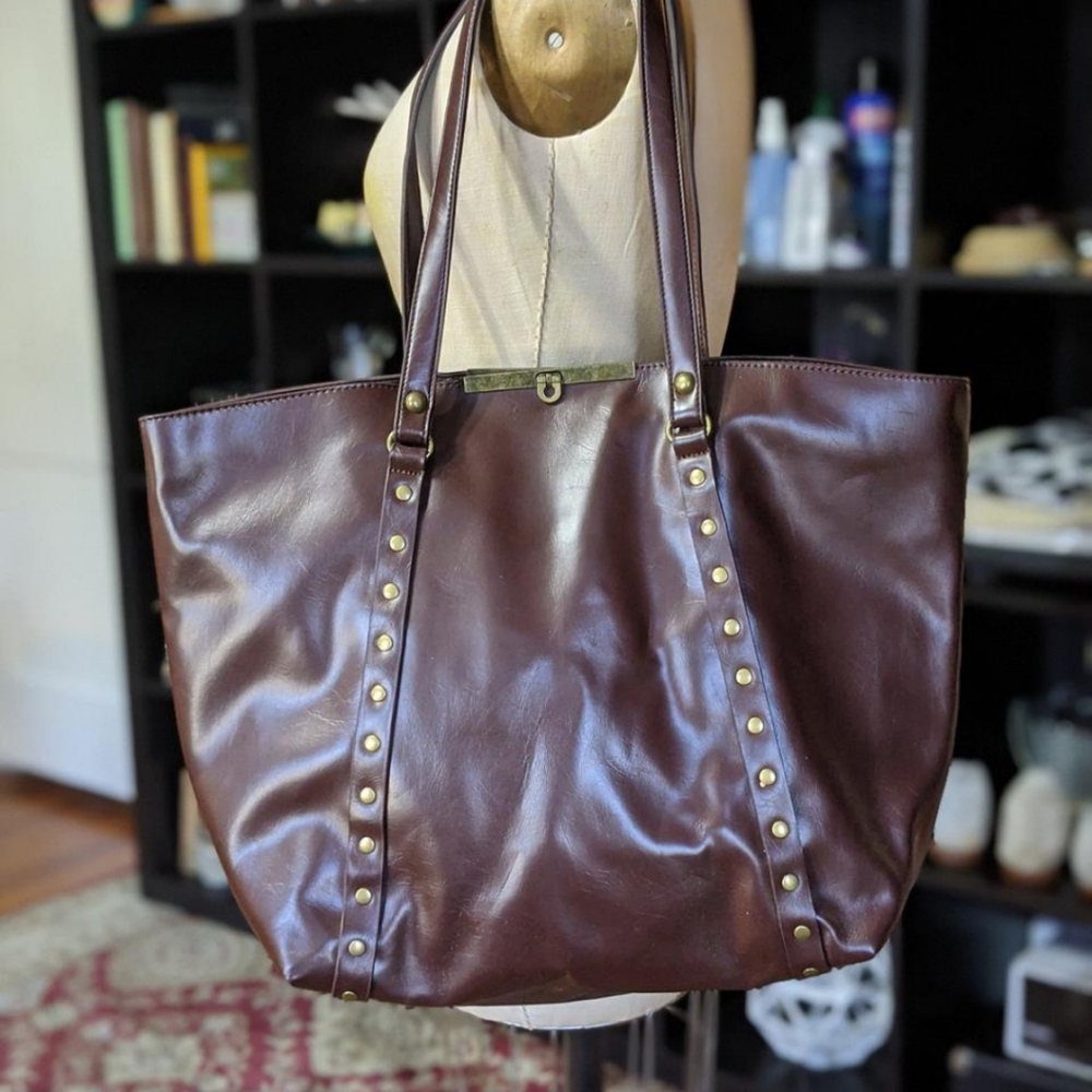 Braciano Vintage Faux Leather Large Shoulder Bag Stud NEW